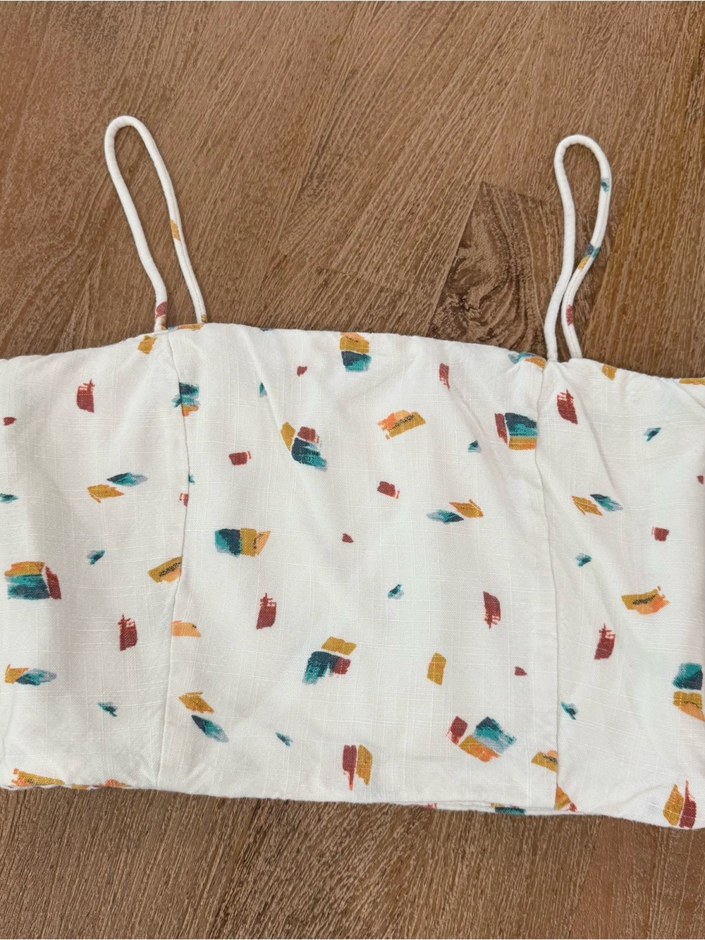 O’Neill White Spaghetti Strap Crop Top with Multicolor Brushstroke Print